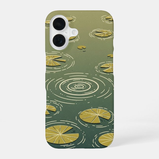Coque iPhone 16 Vintage Pond with Water Lilies (Verso)