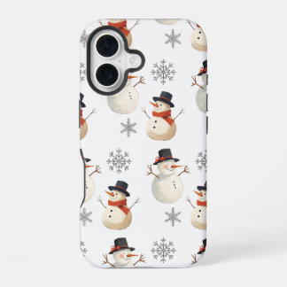 Coque iPhone 16 Vintage Snowman Christmas Snowflakes iPhone Case