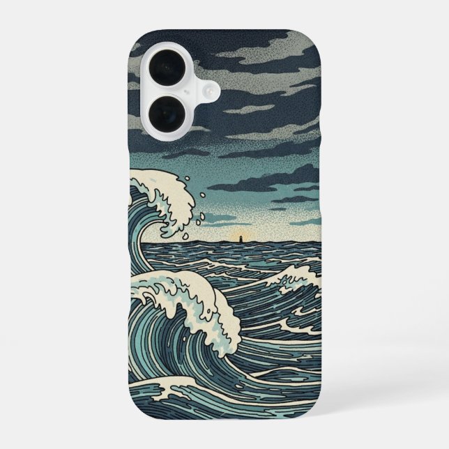 Coque iPhone 16 Vintage Stormy Waves (Verso)