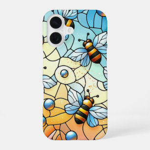 Coque iPhone 16 Vitrail fantaisiste d'abeilles 