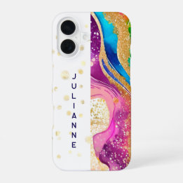 Coque iPhone 16 Vivid Rainbow Swirl Ajouter un nom