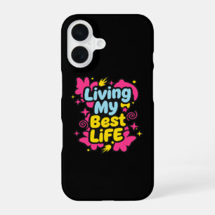 Coque iPhone 16 Vivre ma meilleure vie graphiques pop art colorés