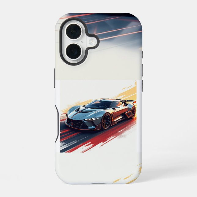 Coque iPhone 16 Voiture de sport futuriste - Design élégant généré (Verso)