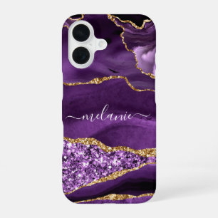 Coque iPhone 16 Votre nom Agate Violet Violet Or Marbre Cadeau