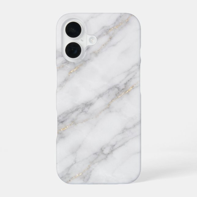 Coque iPhone 16 White Carrara Marble with Champagne Gold Veining (Verso)