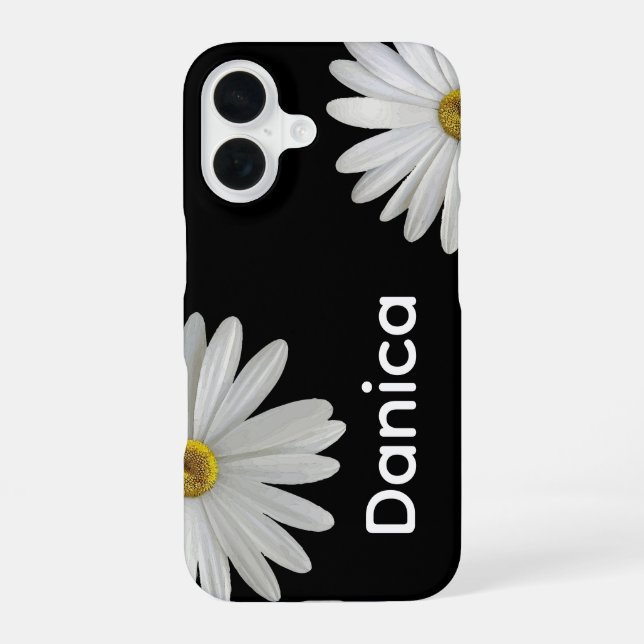 Coque iPhone 16 White Daisies on Black (Verso)