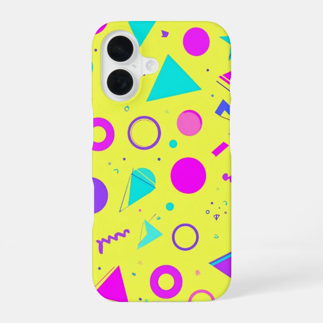 Coque iPhone 16 Yellow Neon Memphis Geometric 80s Design (Verso)
