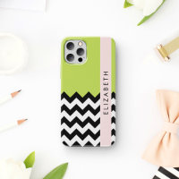 Zigzag Noir et Blanc, Chevron, Vert, Votre Nom