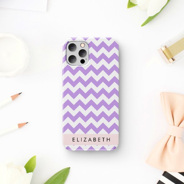 Coque iPhone 16 Zigzag Violet, Chevron Violet, Votre Nom (Créateur téléchargé)