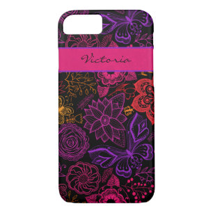 Coque iPhone 7   Fleurs   Papillons pourpres