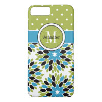 Coque iPhone 7 | Floral, points | Bleu, Vert 2