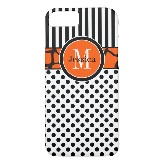 Coque iPhone 7 | Rayures, points | Orange (Dos)