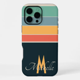 Coque iPhone 16 Pro Max 80s vintage COlorful Stripe simple monogrammed