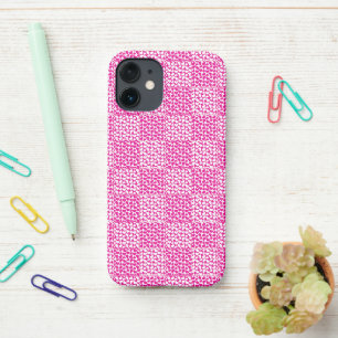 Coque iPhone 12 Mini à damiers Amour en Magenta et Blanc