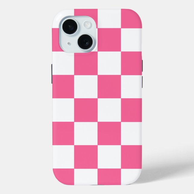 Coque iphone À damiers chèque rose blanc (Verso)