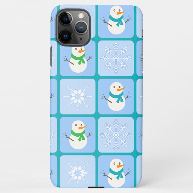 Coque iPhone À damiers hiver bonhomme de neige motif et flocons (Dos)