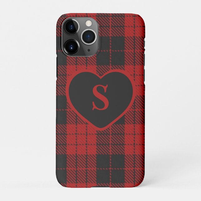 Coque iPhone à damiers Monogramme Noël Rouge Buffle Plaid (Dos)
