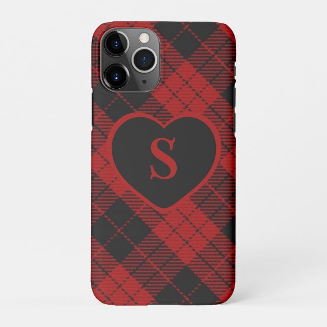 Coque iPhone à damiers Monogramme Noël Rouge Buffle Plaid (Dos)