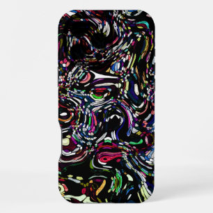 Coque iPhone 16 Pro Max Abstrait Art Black Swirl Rouge