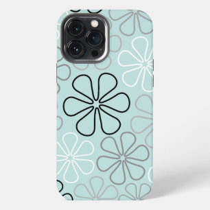 Etui iPhone 13 Pro Max Abstrait Big Flower Outlines BWG+Duck Egg Blue