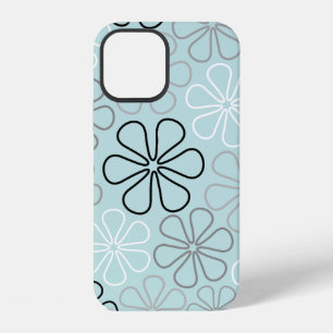 Coque iPhone 12 Abstrait Big Flower Outlines BWG+Duck Egg Blue