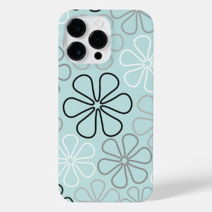 Coque Pour Pour iPhone 14 Pro Max Abstrait Big Flower Outlines BWG+Duck Egg Blue