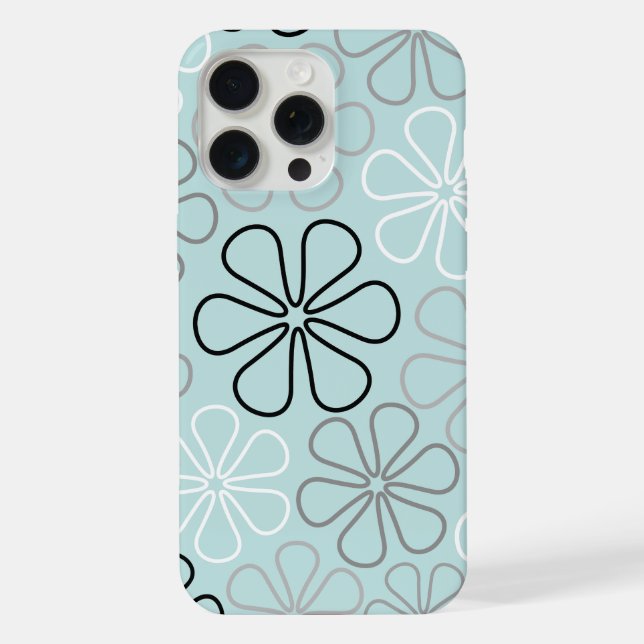 Coque iPhone Abstrait Big Flower Outlines BWG+Duck Egg Blue (Verso)