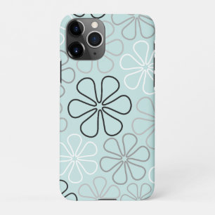 Coque iPhone 11Pro Abstrait Big Flower Outlines BWG+Duck Egg Blue