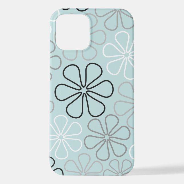 Coque iPhone Abstrait Big Flower Outlines BWG+Duck Egg Blue (Verso)