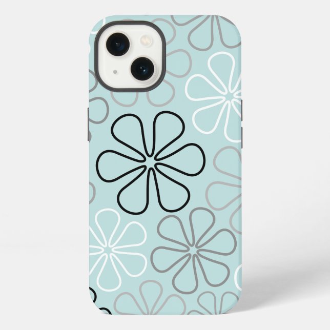 Coque iPhone Abstrait Big Flower Outlines BWG+Duck Egg Blue (Verso)