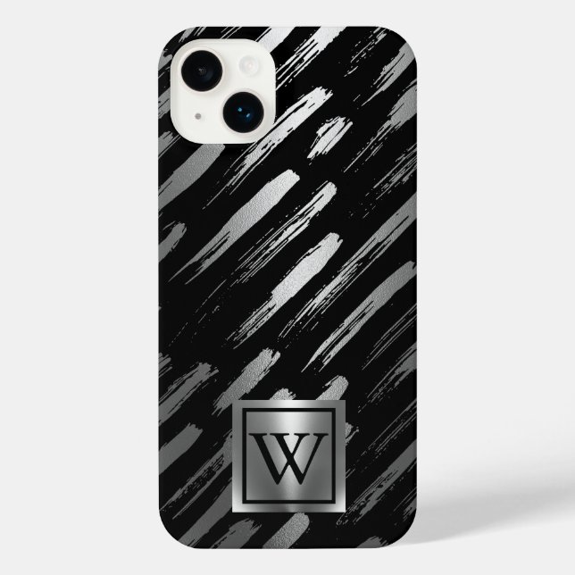 Coque iPhone Abstrait métallique noir et argent (Verso)