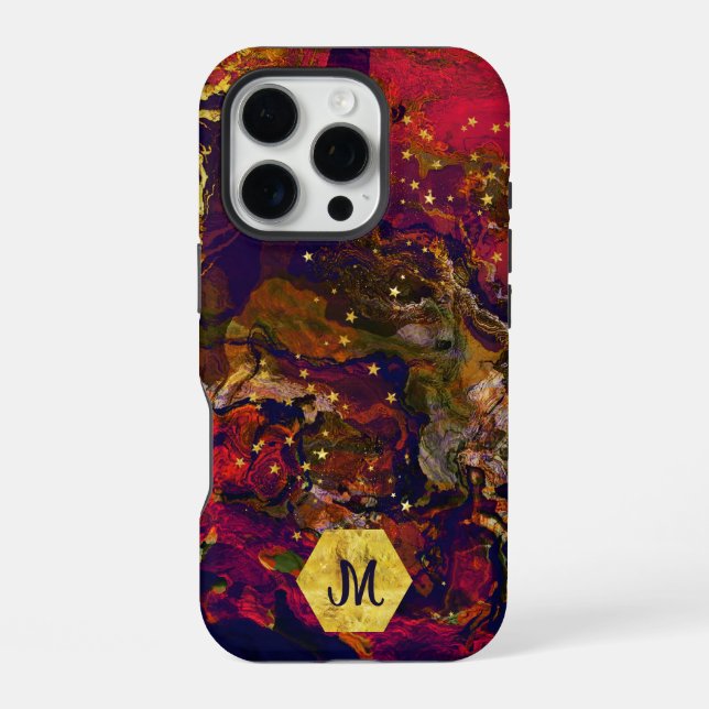 Coque iPhone Abstraite soirée rouge, crème et bleu nuit (Verso)