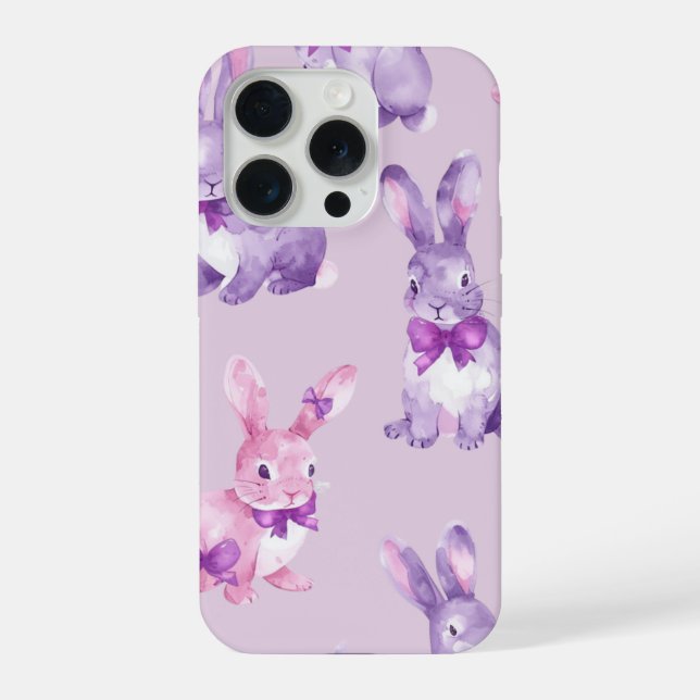 Coque iPhone Aesthétique Pastel Purple Bunny Aquarelle Téléphon (Verso)