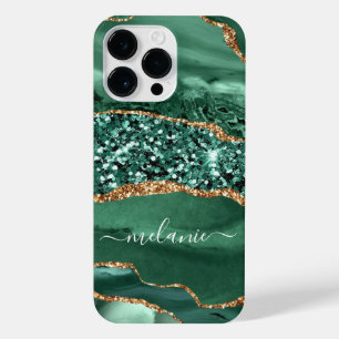 Coque Pour Pour iPhone 14 Pro Max Agate Green Gold Parties scintillant Marbre Nom pe