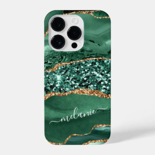 Coque Pour iPhone 14 Plus Agate Green Gold Parties scintillant Votre nom Mar