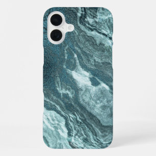 Coque iPhone 16 Plus Agate Turquoise cristallisée   Pierre marbrée noir