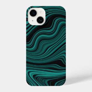 Coque Pour iPhone 14 Agate Wavy Black & Emerald