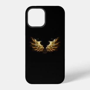 Coque iPhone 12 Ailes d'ange dorées sur fond noir