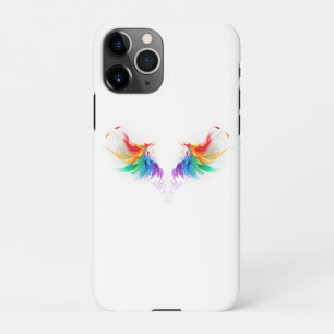 Coque iPhone 11Pro Ailes fluffy arc-en-ciel