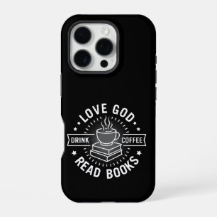 Coque iPhone 16 Pro Aime Dieu Bois du Café Lis des Livres Amoureux Vin