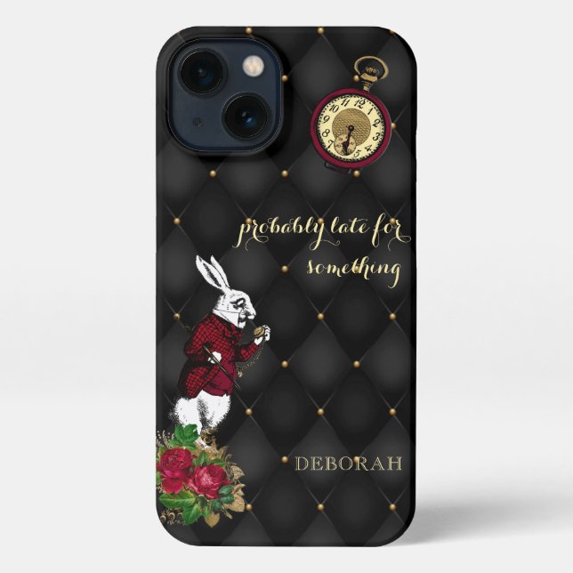 Coque iPhone Alice noire rouge au pays des merveilles Illustrat (Verso)