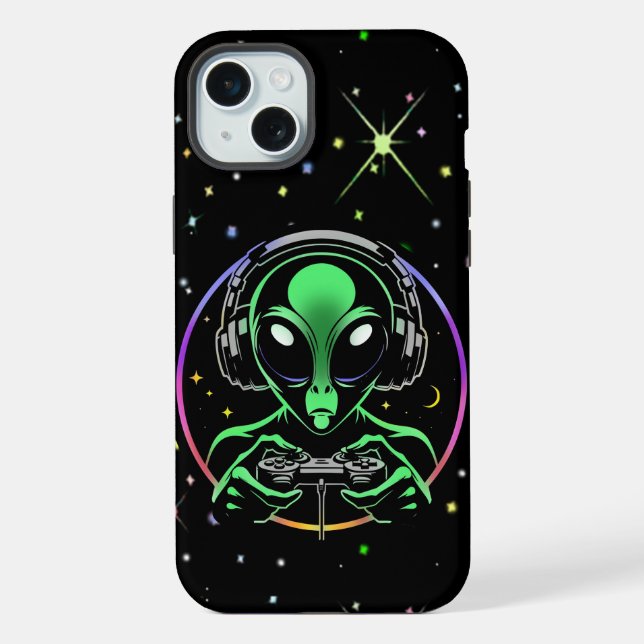 Coque iPhone Alien Gamer avec étoiles (Verso)