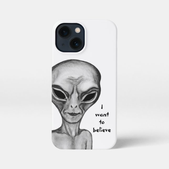 Coque iPhone Alien gris, je veux croire (Verso)