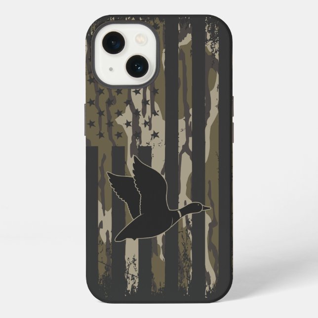 Coque iPhone Ancien Camo Chasse au canard American USA Drapeau (Verso)