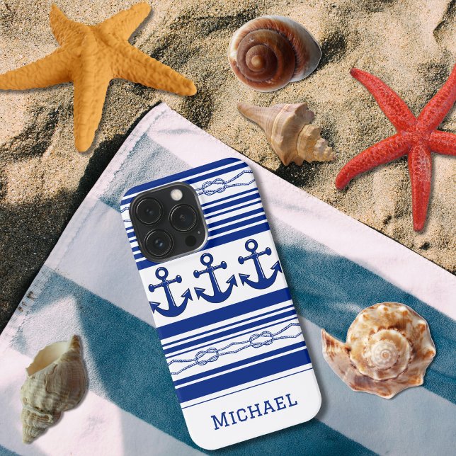 Coque iPhone Ancres Nautiques Cordes Et Bandes Avec Nom (Créateur téléchargé)
