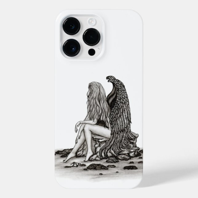 Coque iPhone Angel, perdu dans la pensée, noir et blanc Design (Verso)
