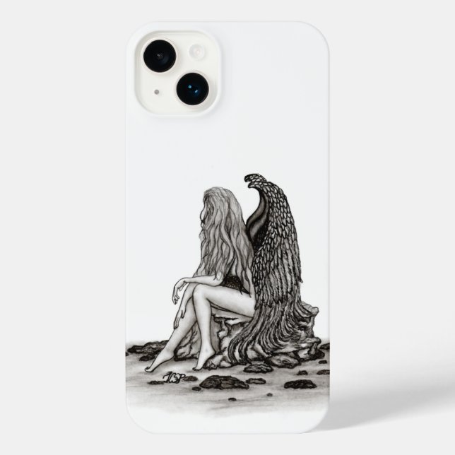 Coque iPhone Angel, perdu dans la pensée, noir et blanc Design (Verso)