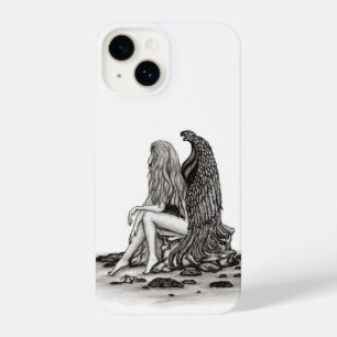 Coque Pour iPhone 14 Angel, perdu dans la pensée, noir et blanc Design