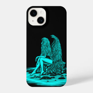 Coque Pour iPhone 14 Angel, perdu dans la pensée, noir et vert Design