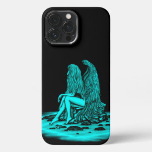 Etui iPhone 13 Pro Max Angel, perdu dans la pensée, noir et vert Design
